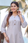 Gray Button Detail Art Silk Co Ord Set