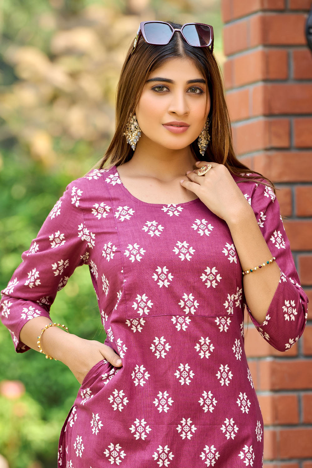 Pink Floral Digital Print Cotton Kurta Set For Women