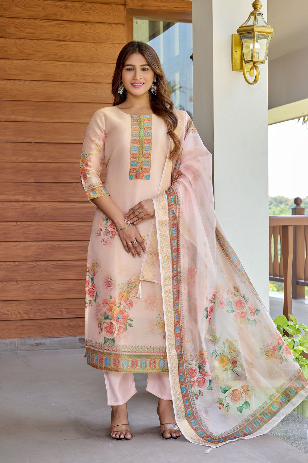 Elegant White Floral Handwork Anarkali Kurta Set With Dupatta
