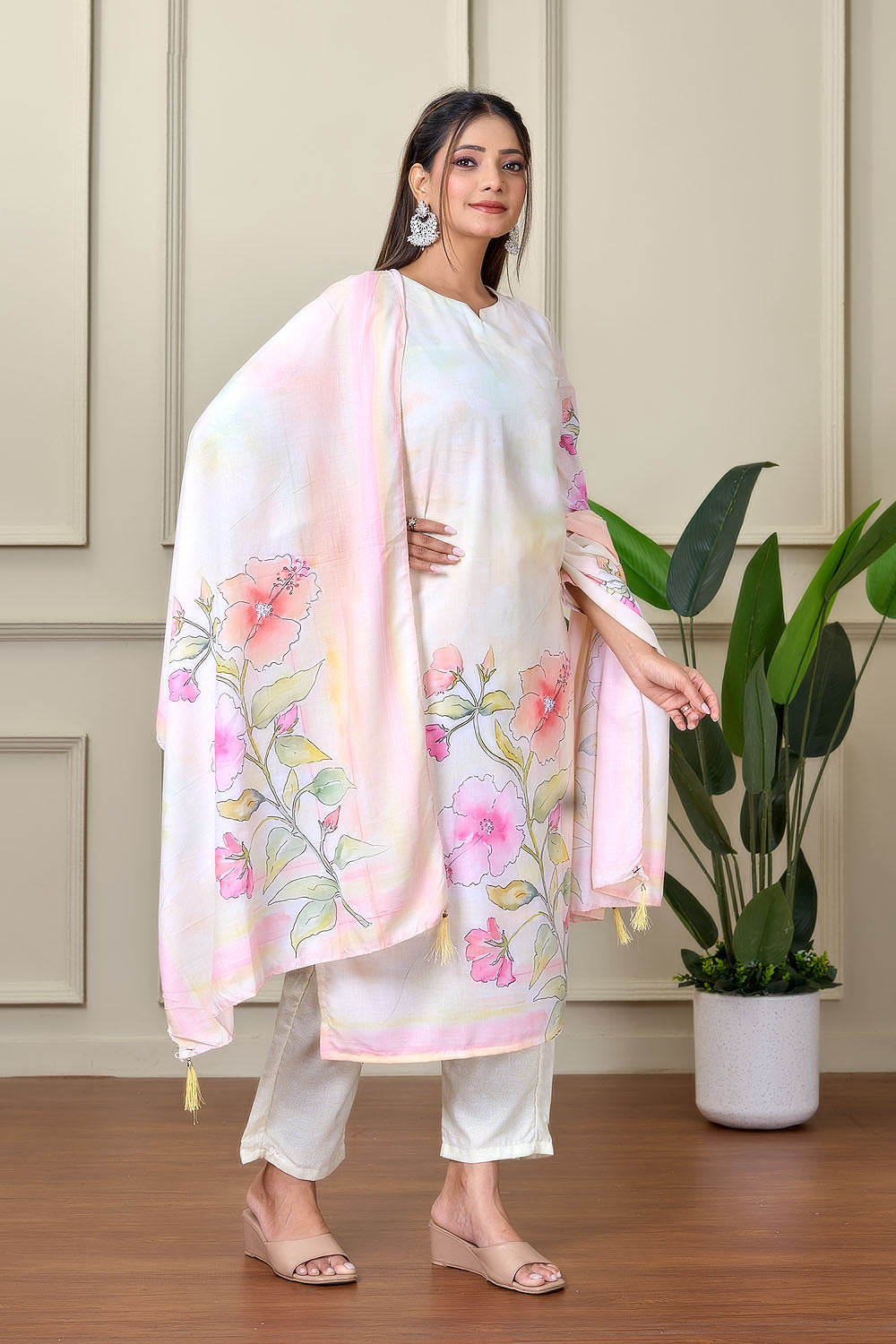Delicate Bloom Pakistani Floral Print Suit Set with Dupatta