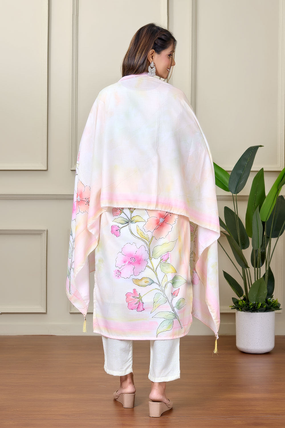Delicate Bloom Pakistani Floral Print Suit Set with Dupatta