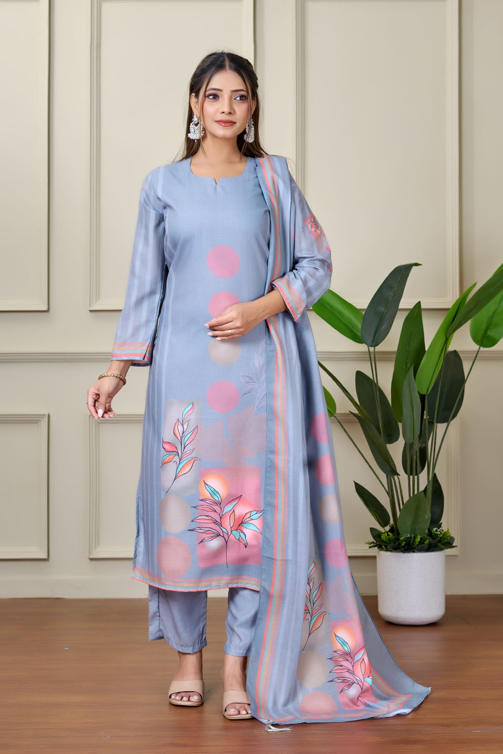 Garden Bloom Pakistani Floral Print Suit Set with Dupatta