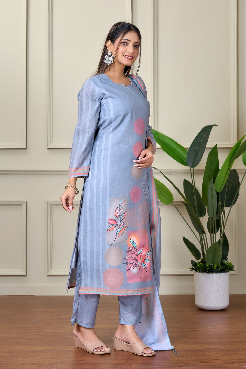 Garden Bloom Pakistani Floral Print Suit Set with Dupatta