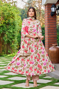 Off White Floral Cotton Handwork Kurta Set with Dupatta