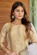 Golden Digital Print Handwork Anarkali Set with Dupatta