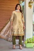 Ethereal Golden Silk Blend Anarkali Set with Handwork Embellishment