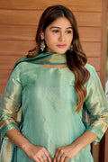 Elegant Mint Green Digital Print Anarkali Handwork Kurta Set with Dupatta